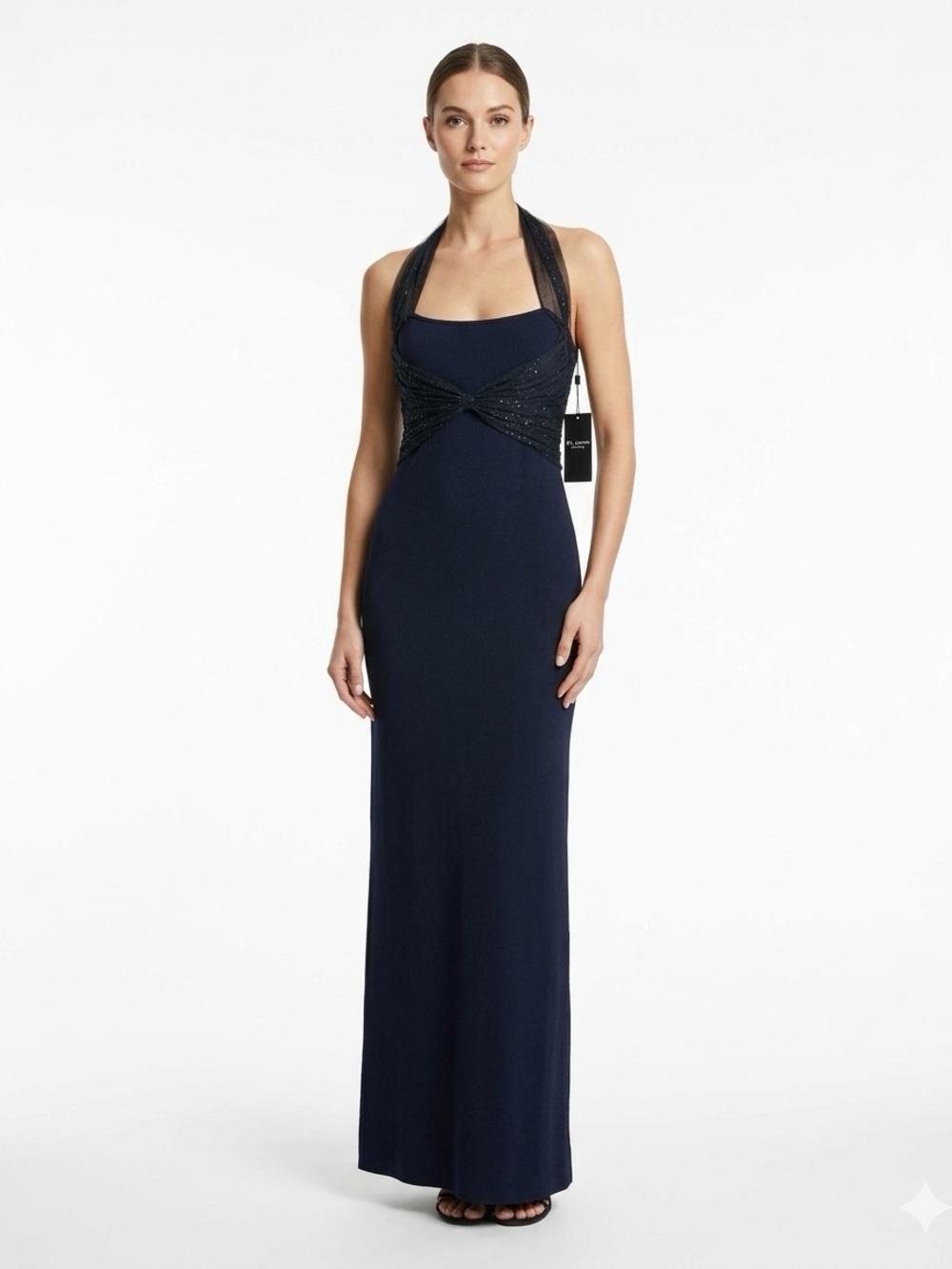 NWT St. John Evening Black Wool Halter Gown Dress 2 $1495